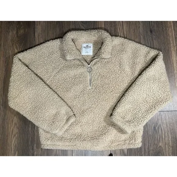 Hollister Women's Quarter Zip Top Fleece Sherpa Pullover Size Cropped medium - Picture 1 of 3